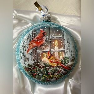 New Christmas Cardinals Glass Ornament by D. Gelsinger - Christmas Decor